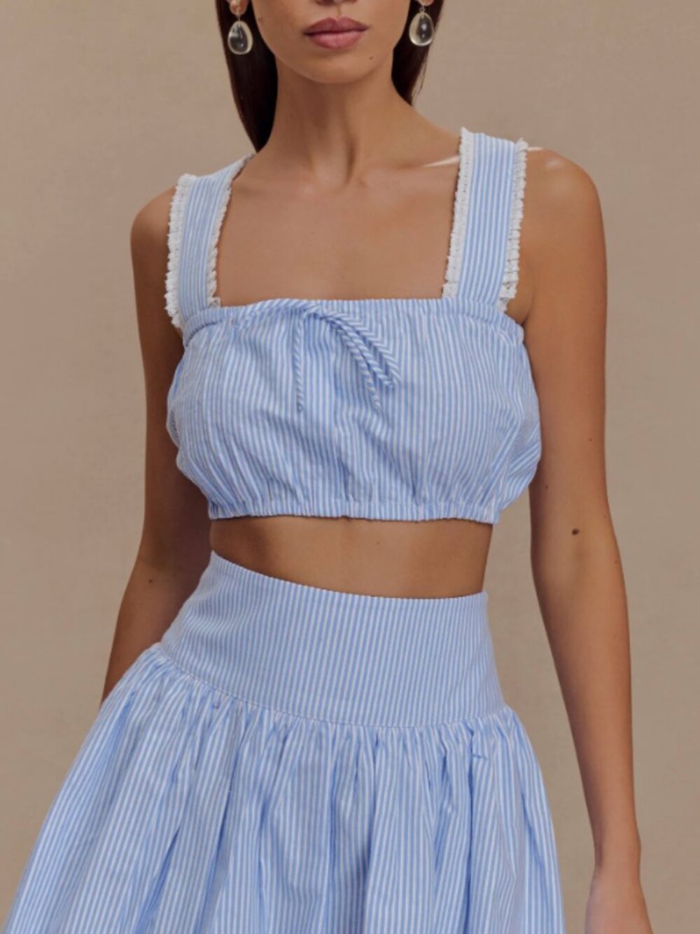 MESHKI - Sleeveless Crop Top - Blue Pinstripe (NWT) PART OF A SET